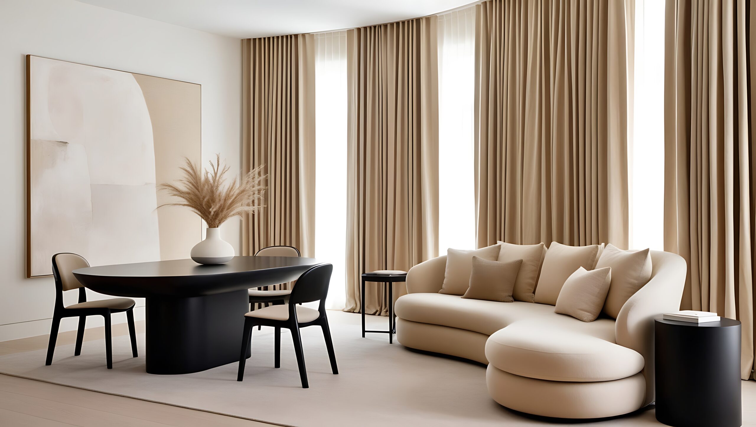 Imagine a stylish, minimalist interior featuring a combination of natural textures and modern design