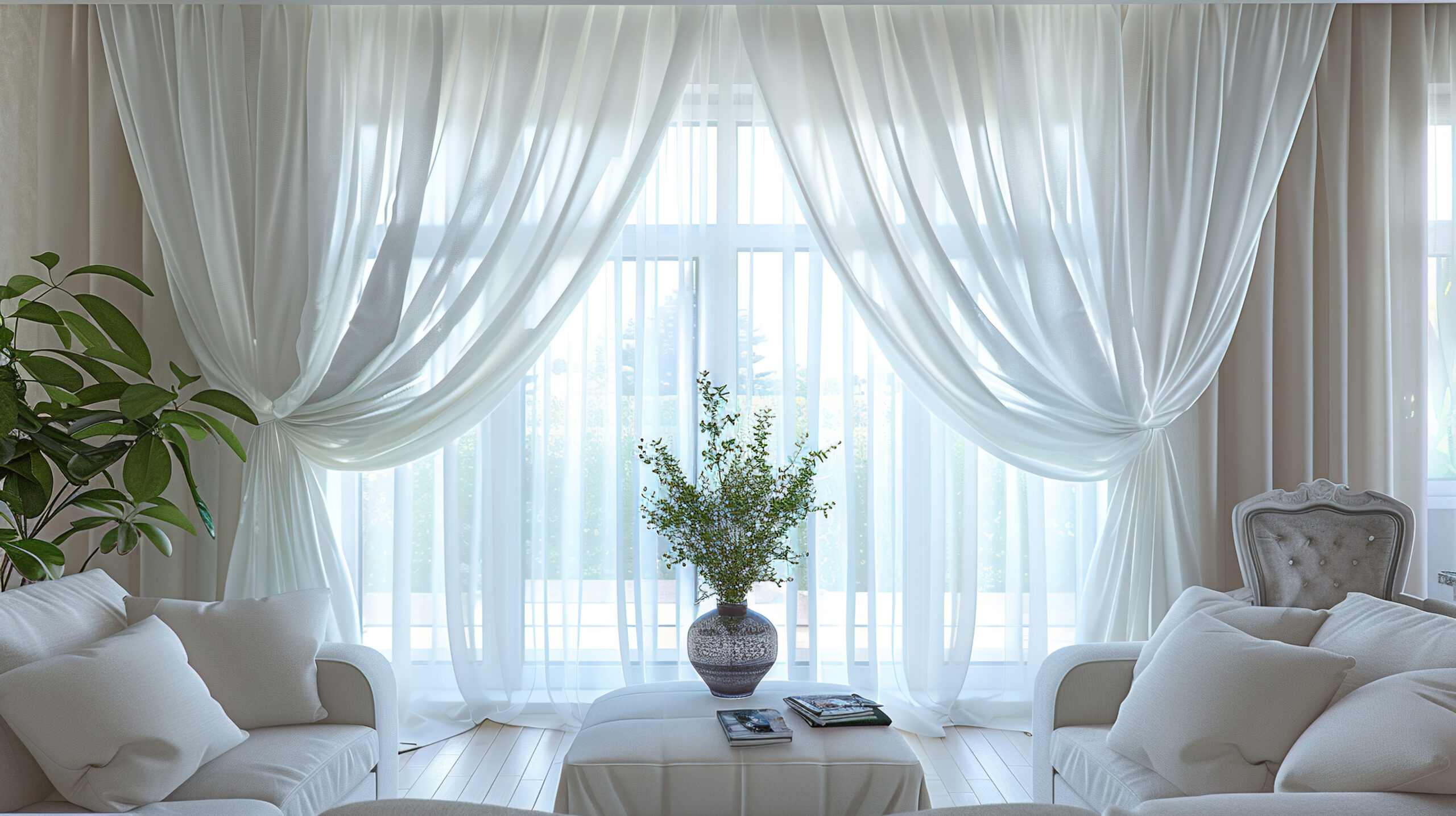 White Curtains in a Modern Living Room